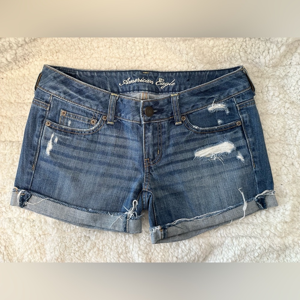 American Eagle Kids, Girls Destroyed Dark Blue Denim Jean Shorts